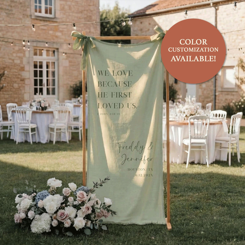Custom Bible Verse Wedding Banner, Linen Christian Wedding Welcome Sign, Rustic Church Ceremony Decor, Personalized Quote Reception Signage
