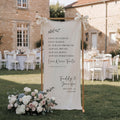 Love is Patient Linen Wedding Banner, Custom Scripture Engagement Party Welcome Sign, Fabric Christian Anniversary Decor for Church Ceremony