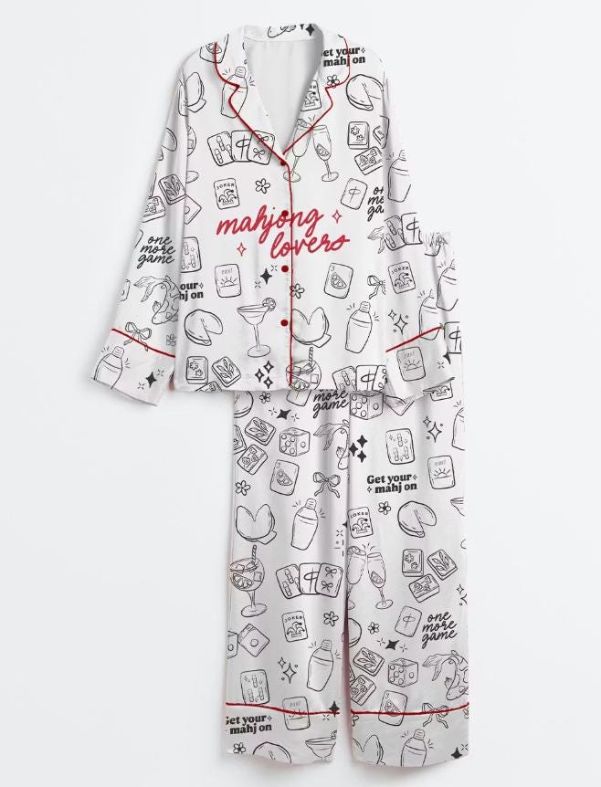 Funny Mahjong Sleepwear –Mahjong Tiles Doodle – Game Night and Pajama Party - Cozy Girls