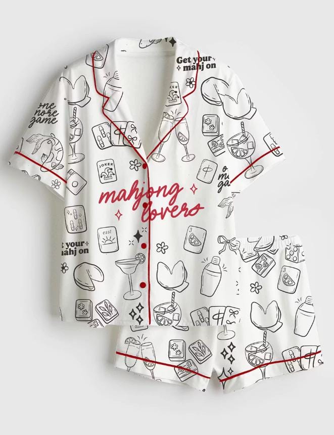 Funny Mahjong Sleepwear –Mahjong Tiles Doodle – Game Night and Pajama Party - Cozy Girls