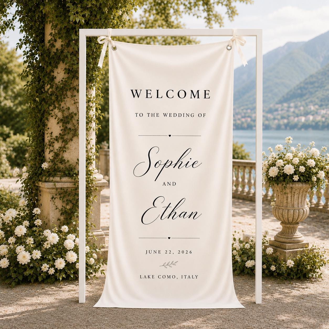 Custom Wedding Welcome Banner with Grommets, Personalized Wedding Tapestry, Rustic Engagement Party & Reception Entrance Decor