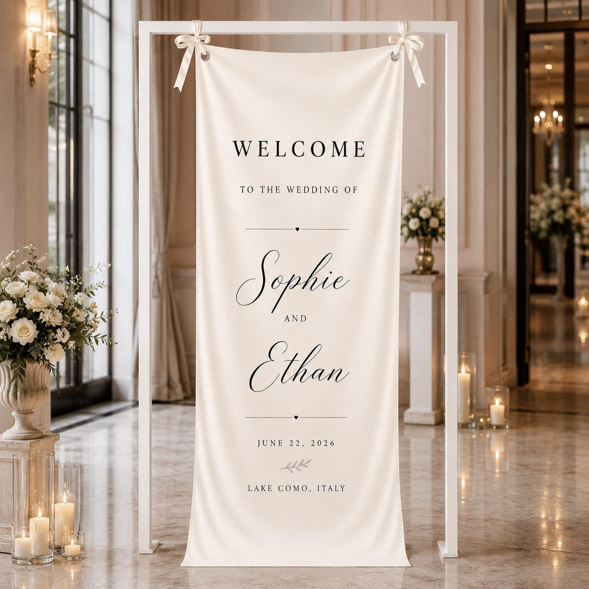 Custom Wedding Welcome Banner with Grommets, Personalized Wedding Tapestry, Rustic Engagement Party & Reception Entrance Decor