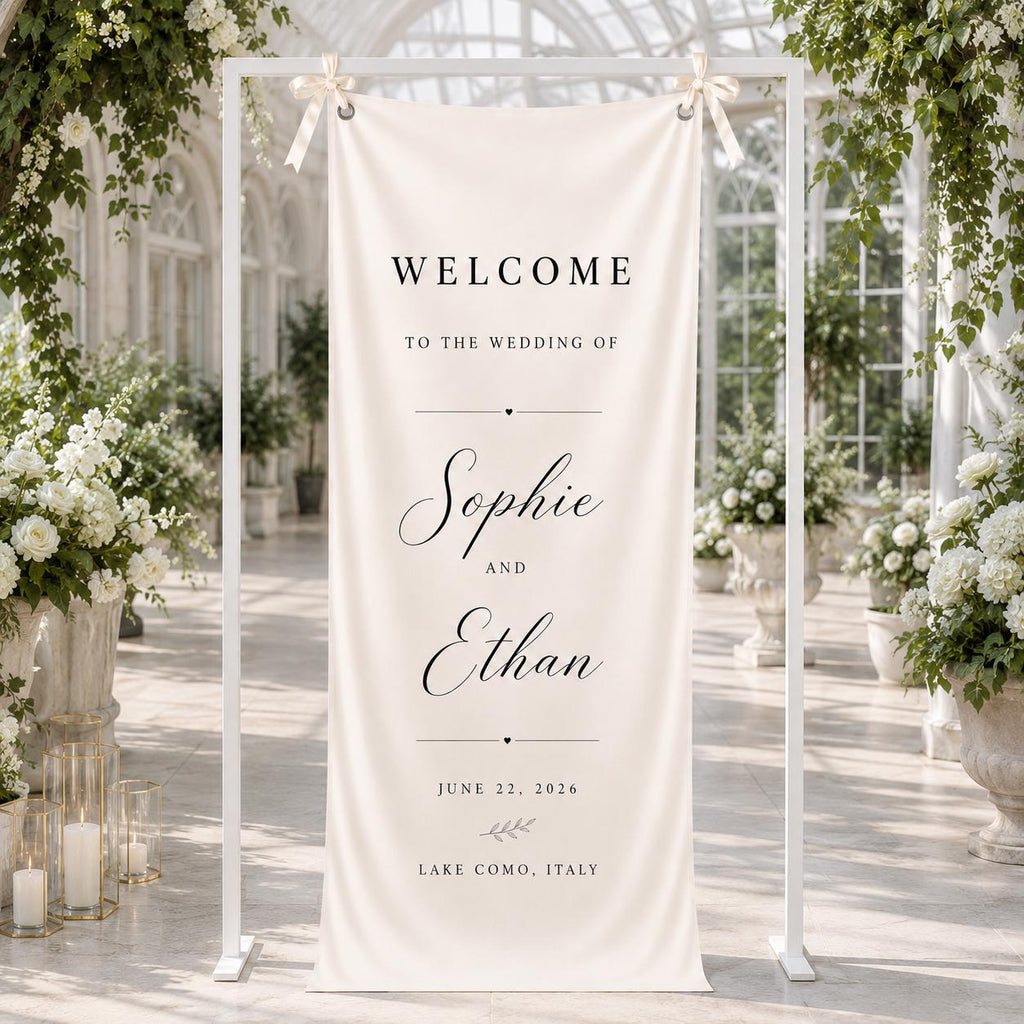 Custom Wedding Welcome Banner with Grommets, Personalized Wedding Tapestry, Rustic Engagement Party & Reception Entrance Decor