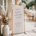 Love Laughter Happily Ever After Wedding Banner, Personalized Linen Wedding Welcome Sign for Reception, Rustic Fabric Engagement Party Decor
