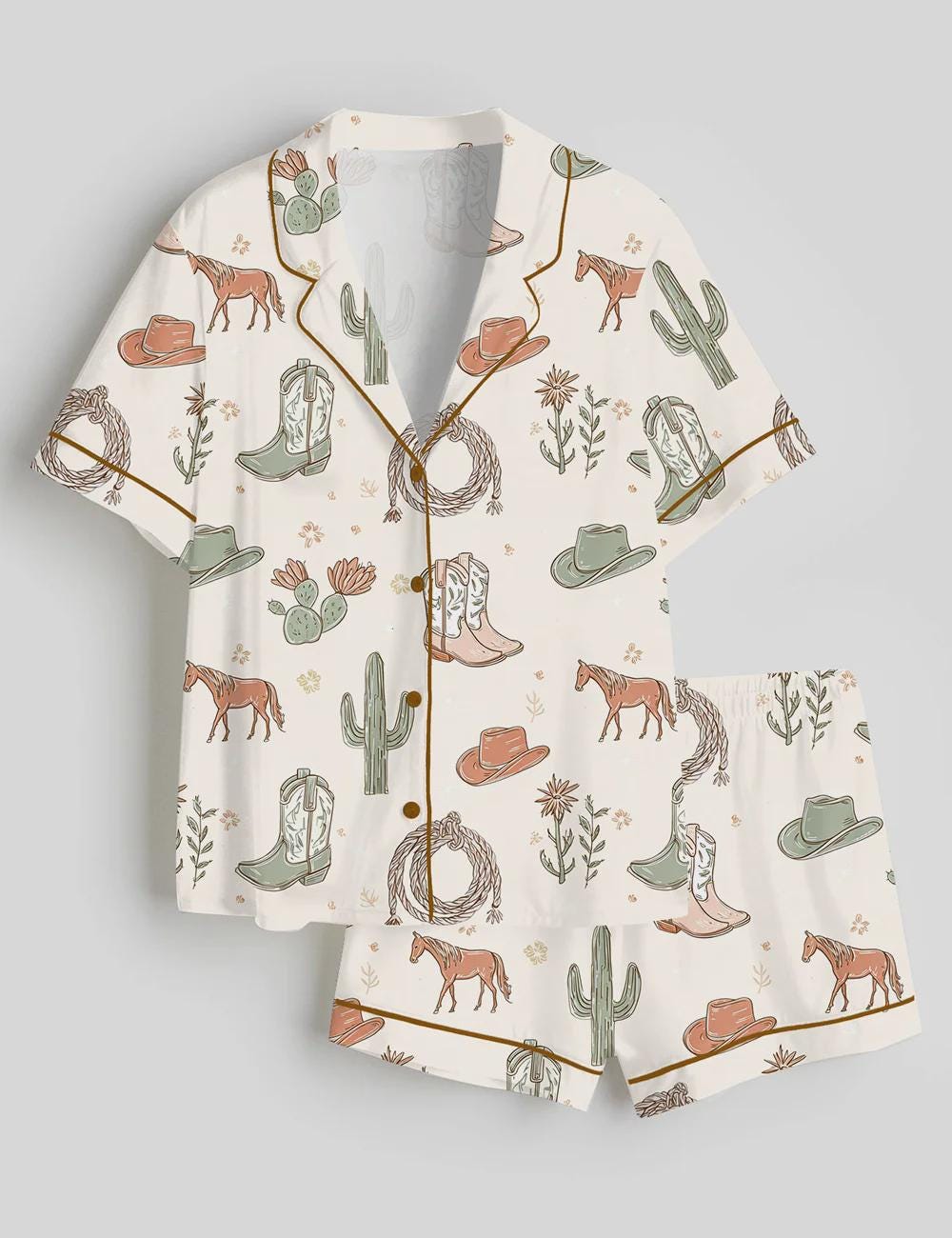 Western Pajamas Set – Cowgirl Boots and Horse Pajama – Cowgirl Bachelorette , Nashville Girls Trip PJ