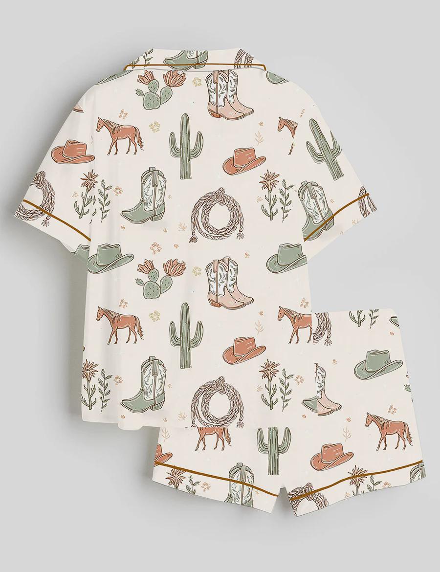 Western Pajamas Set – Cowgirl Boots and Horse Pajama – Cowgirl Bachelorette , Nashville Girls Trip PJ
