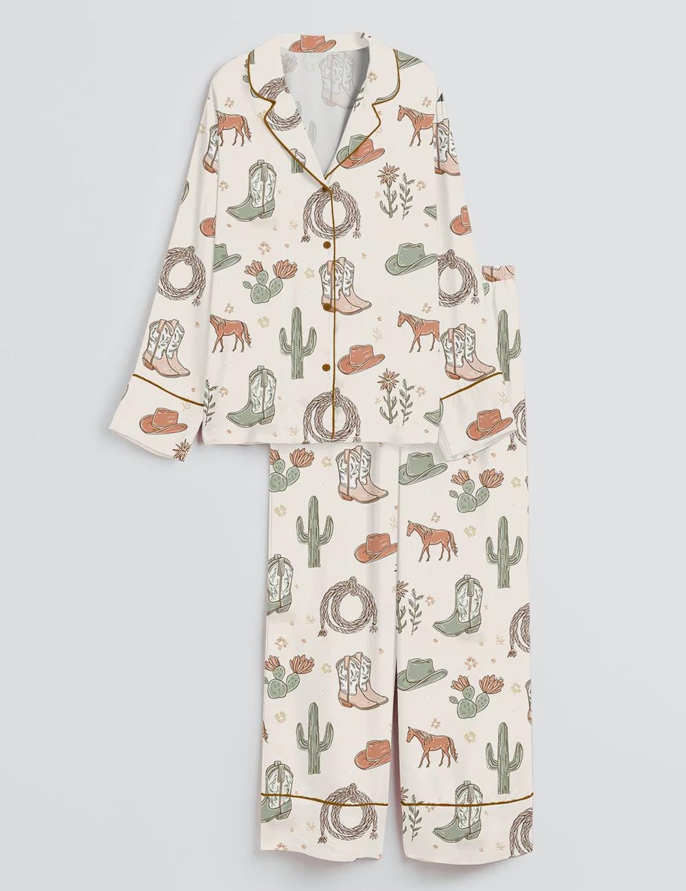 Western Pajamas Set – Cowgirl Boots and Horse Pajama – Cowgirl Bachelorette , Nashville Girls Trip PJ