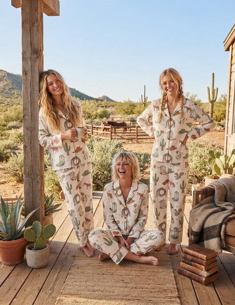 Western Pajamas Set – Cowgirl Boots and Horse Pajama – Cowgirl Bachelorette , Nashville Girls Trip PJ