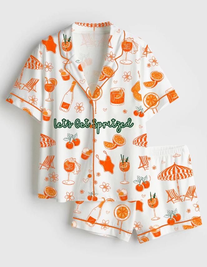 Let's Get Spritzed Pajamas – Orange Summer Sleepwear –Cocktail Loungewear - Bachelorette Party , Summer Girls Trip