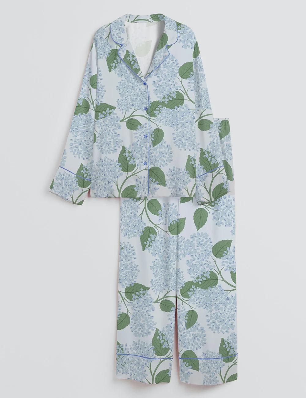 Hydrangea Pajamas Set - Hydrangea Loungewear - Birthday Gift for Her - Bridal Party, Floral Pjs