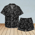Black Cats Shorts Satin Pajamas Set, Funny Cat Women Pajamas, Cute Animal Pajamas, Family Pjs For Party, Black Cats Pjm, Gifts For Her