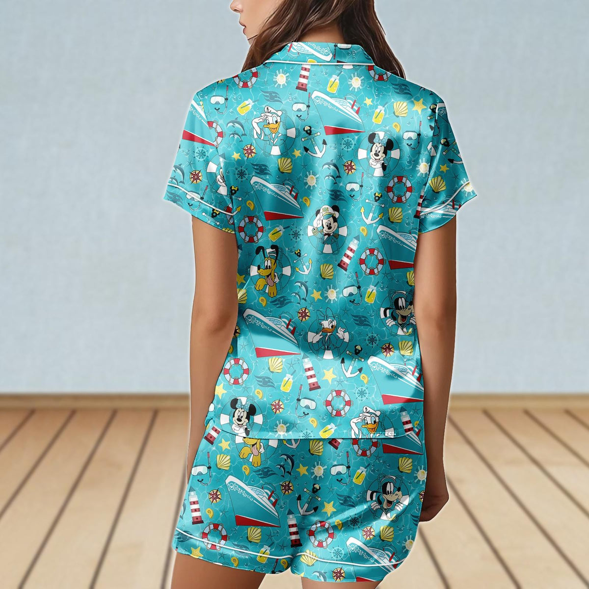 Disney Cruise Satin Pajamas Set, Mickey And Friends Cruise Women Pjs, Mickey Mouse Pajamas Short, Disneyland Shirt, Cruise Sleepwear
