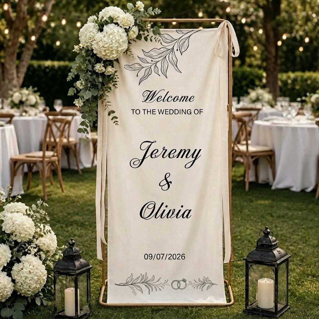 Personalized Wedding Welcome Sign Rustic Wedding Backdrop Banner Bridal Shower Decor Custom Wedding Banner Ceremony Decor