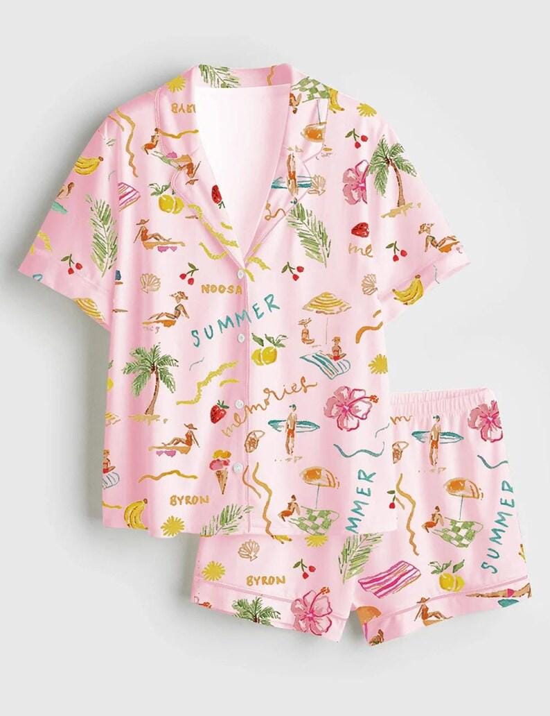 Tropical Print Pajama Set - Beach Vacation Pjs - Summer Girls Trip Bridal Party Gift