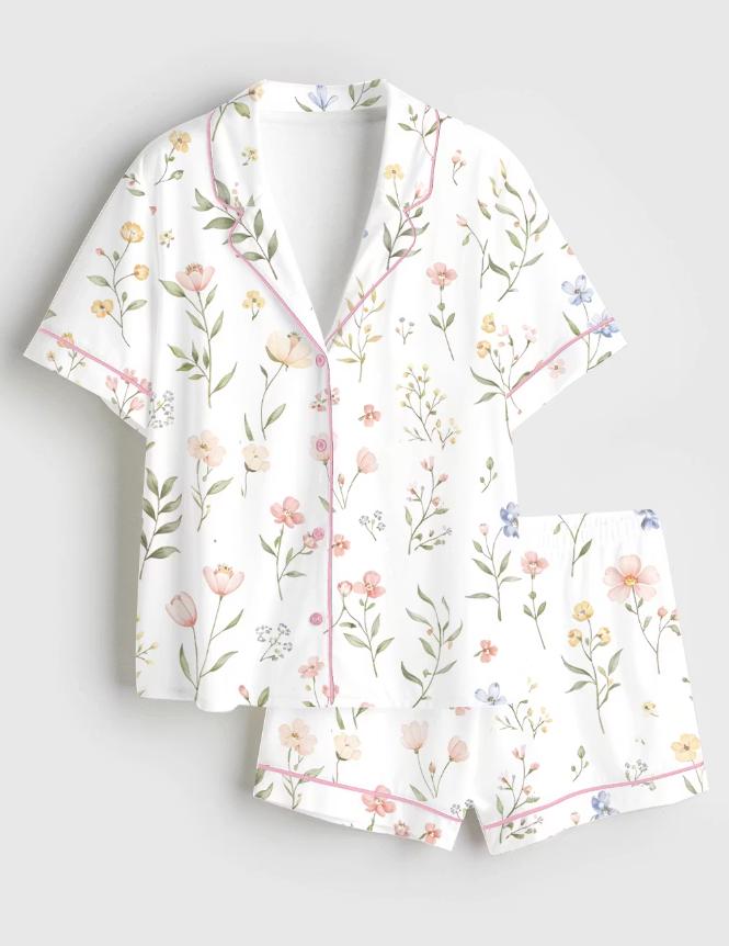 Floral Pajama Set - Watercolor Flower Sleepwear - Wildflower, Bridal Party Gift, Girls Trip Matching Pjs