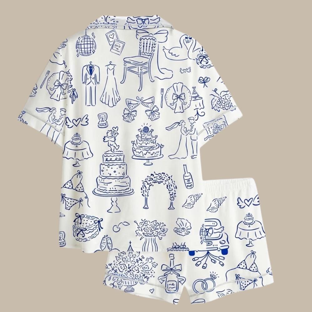 Bridal Pajamas Set – Blue Willow Toile Wedding Pjs – Bachelorette Party Outfit & Getting Ready Outfit