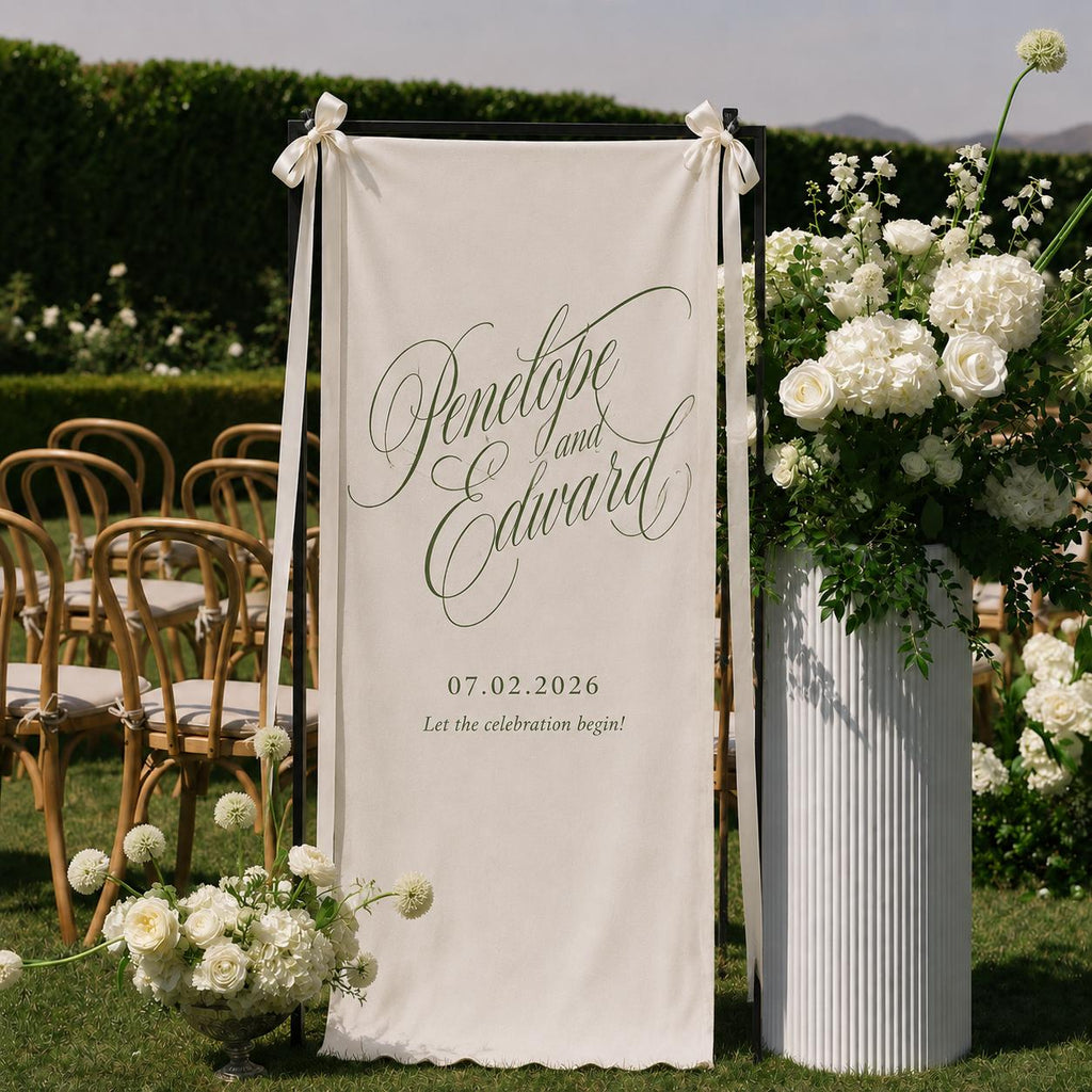 Personalized Wedding Banner, Elegant Neutral Ceremony Reception Decoration