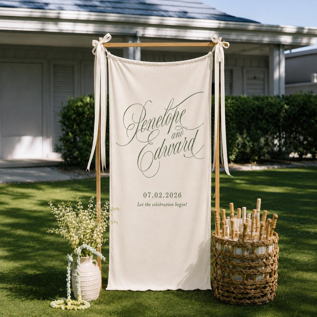 Personalized Wedding Banner, Elegant Neutral Ceremony Reception Decoration