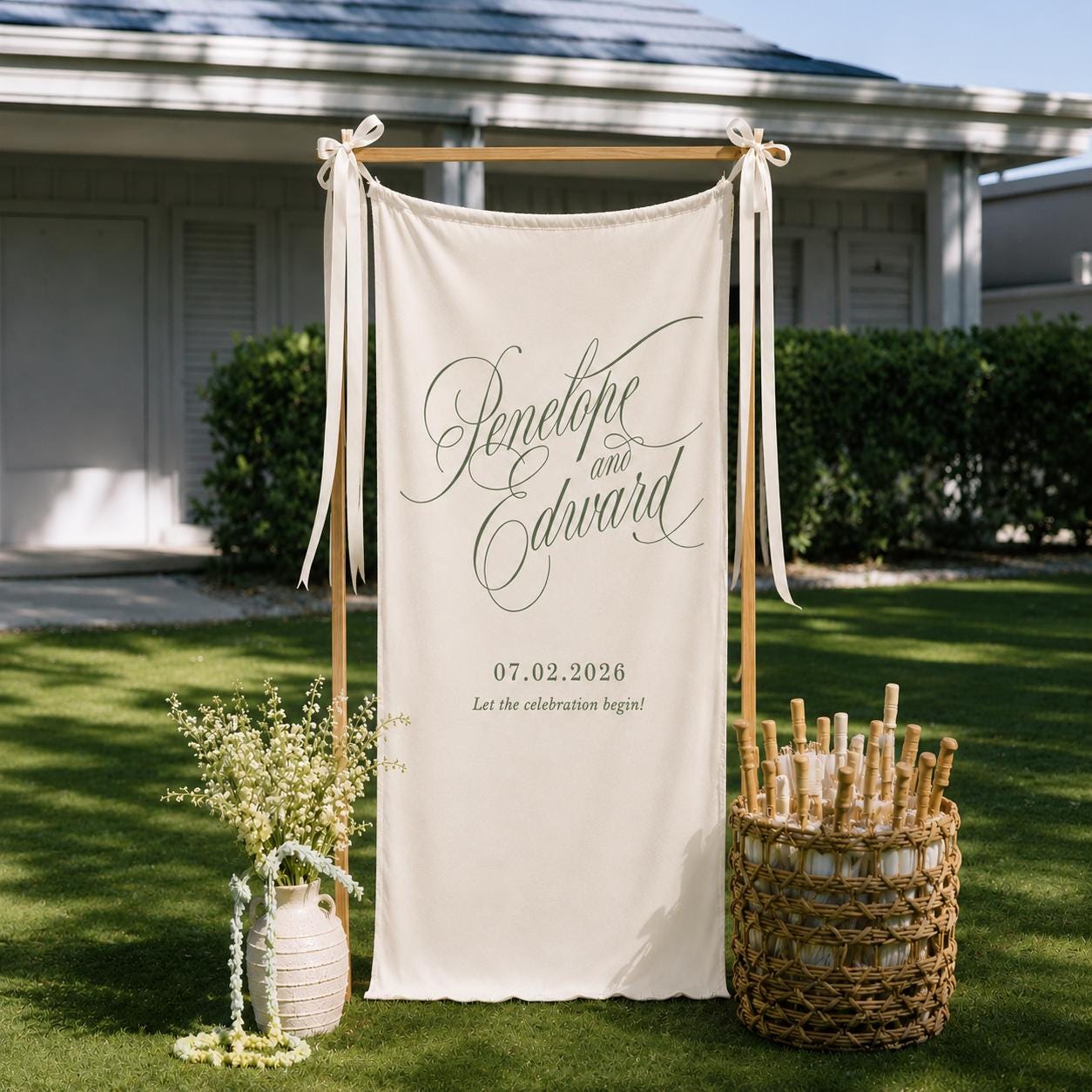 Personalized Wedding Banner, Elegant Neutral Ceremony Reception Decoration