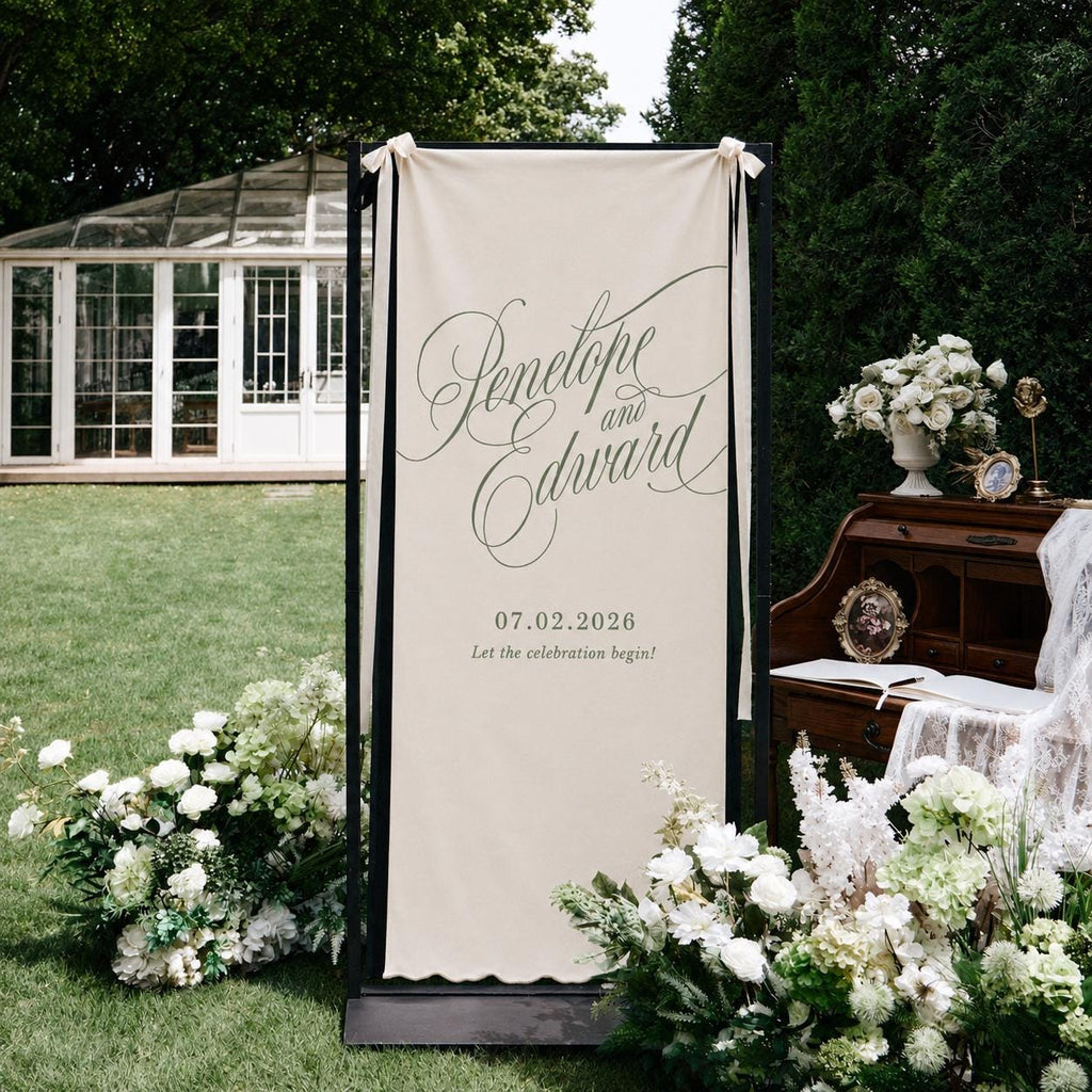 Personalized Wedding Banner, Elegant Neutral Ceremony Reception Decoration