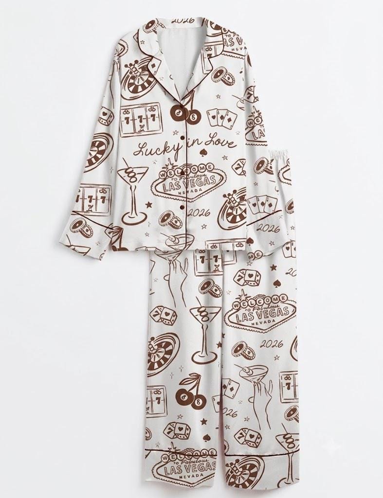 Las Vegas Pajama Set – Casino Theme Nightwear – Bachelorette Party Pjs - Lucky In Love Pjs
