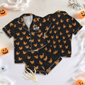 Black Halloween Satin Pajamas, Mickey Pumpkin Print Sleepwear, Cute Cartoon PJ Set, Spooky Season Lounge Wear, Matching Pajamas for Her