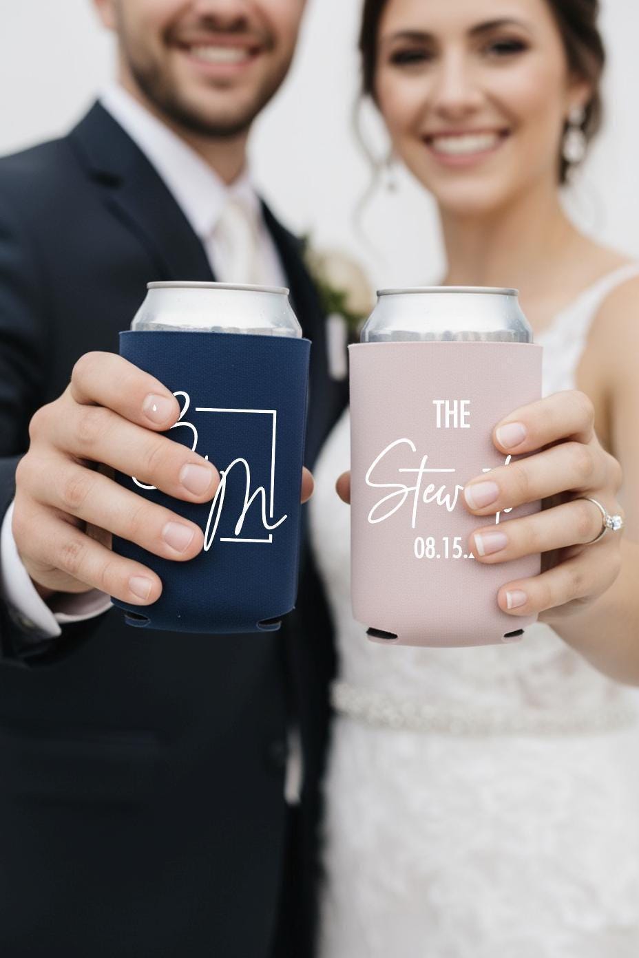 Slim & Regular Custom Wedding Can Coolers, Personalized Cozies, Monogrammed Wedding Favors