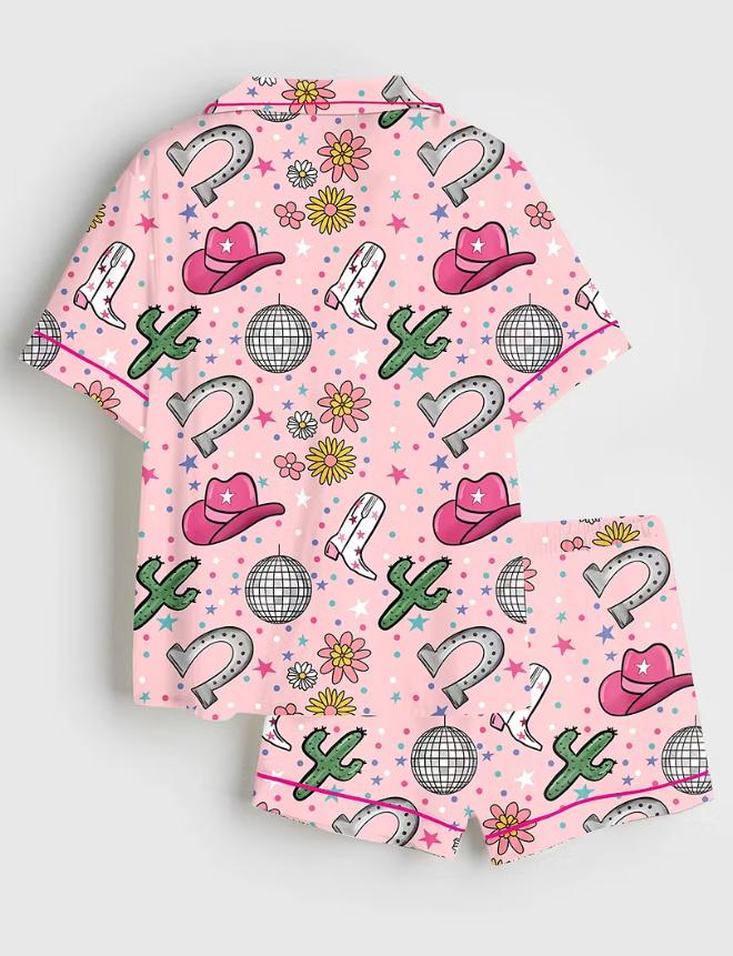 Western Cowgirl Pajama Set – Pink Disco Ball PJs – Nashville Bachelorette & Girls Trip Sleepwear