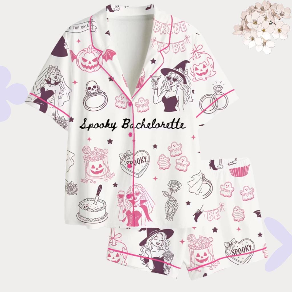 Halloween Bride Pajamas – Spooky Bride To Be Pj Set – Horror Bachelorette Party Sleepwear
