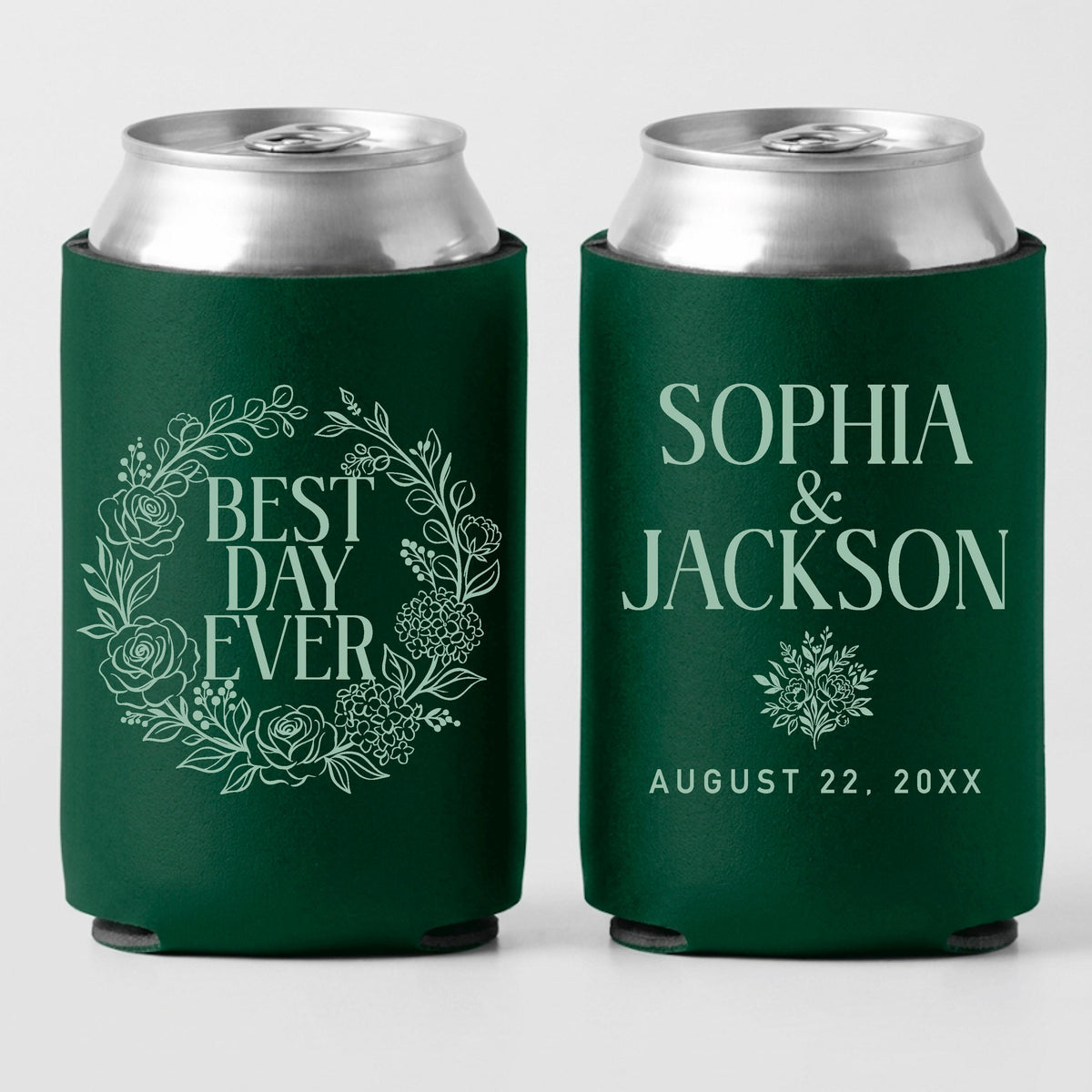 Personalized Best Day Ever Wedding Can Coolers, Custom Wedding Favor for Guests, Wedding Reception Drink Holders, Bridal Shower Favor