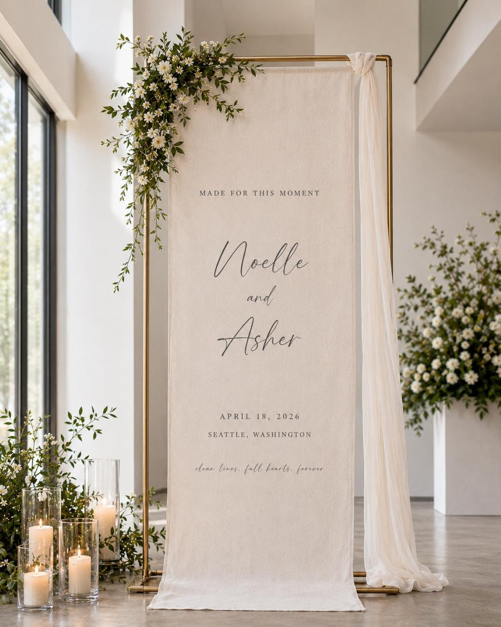 Personalized Linen Wedding Welcome Sign, Custom Fabric Wedding Sign, Linen Cotton Wedding Banner, Elegant Ceremony Reception Decor