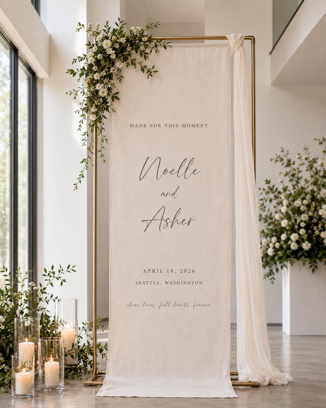 Personalized Linen Wedding Welcome Sign, Custom Fabric Wedding Sign, Linen Cotton Wedding Banner, Elegant Ceremony Reception Decor