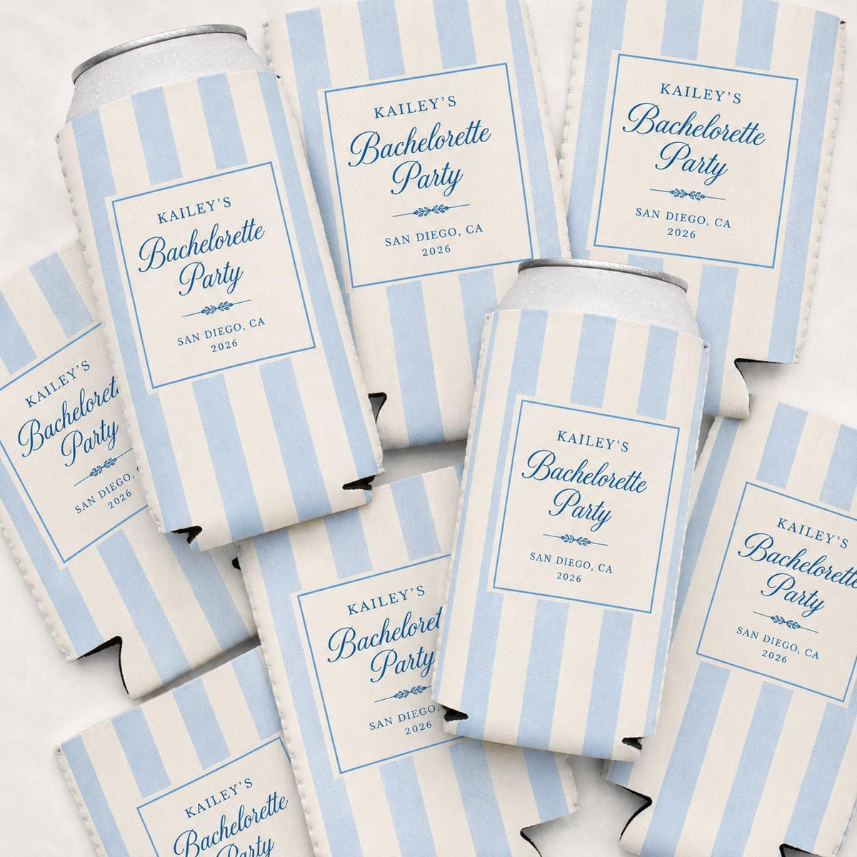 Custom Bachelorette Party Can Cooler, Bridal Shower Drinkware, Cabana Stripe Drink Coolers, Wedding Party Favors, Personalized Drink Holder