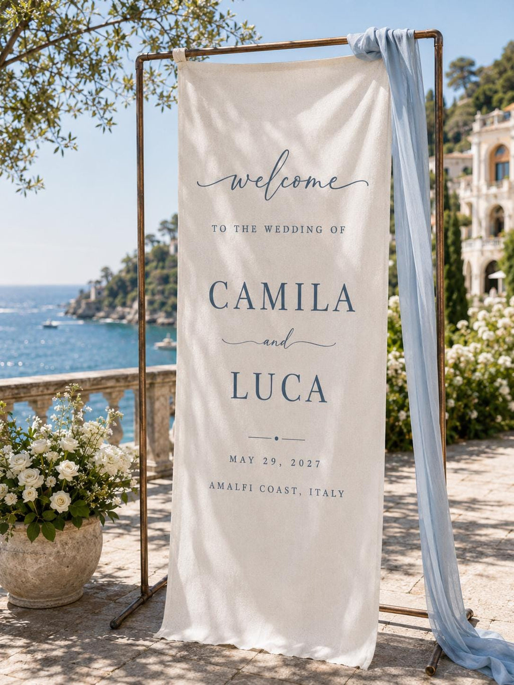 Fabric Wedding Welcome Sign, Personalized Linen Ceremony Banner, Cotton Custom Reception Decor