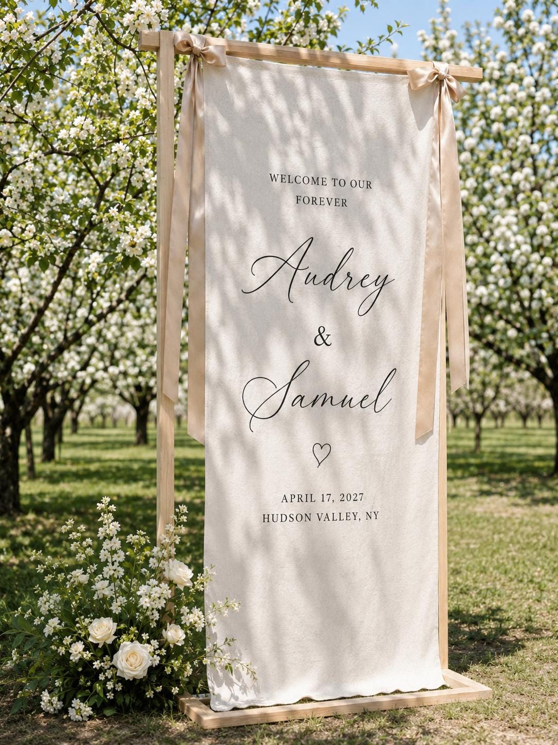 Fabric Wedding Welcome Sign, Personalized Linen Ceremony Banner, Cotton Custom Reception Decor
