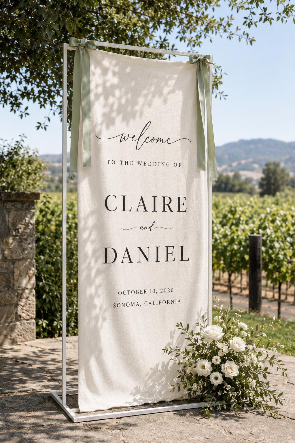 Fabric Wedding Welcome Sign, Personalized Linen Ceremony Banner, Cotton Custom Reception Decor