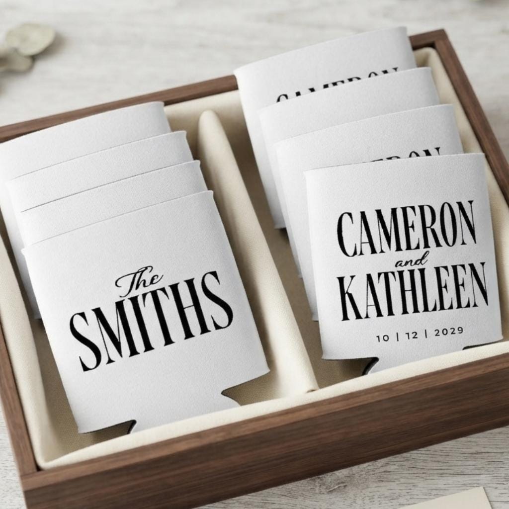 Custom Wedding Can Coolers Personalized Wedding Favor Beverage Holder Reception Drink Sleeve Bridal Shower Party Gift