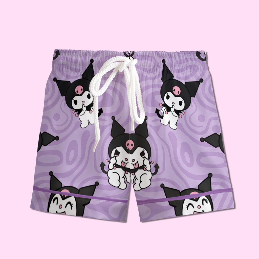Cute Gothic Purple Bunny Pajamas Set, Cozy Button Down Sleepwear For Family, Classic Kawaii Purple Pajamas, Cute Slumber Party Gifts