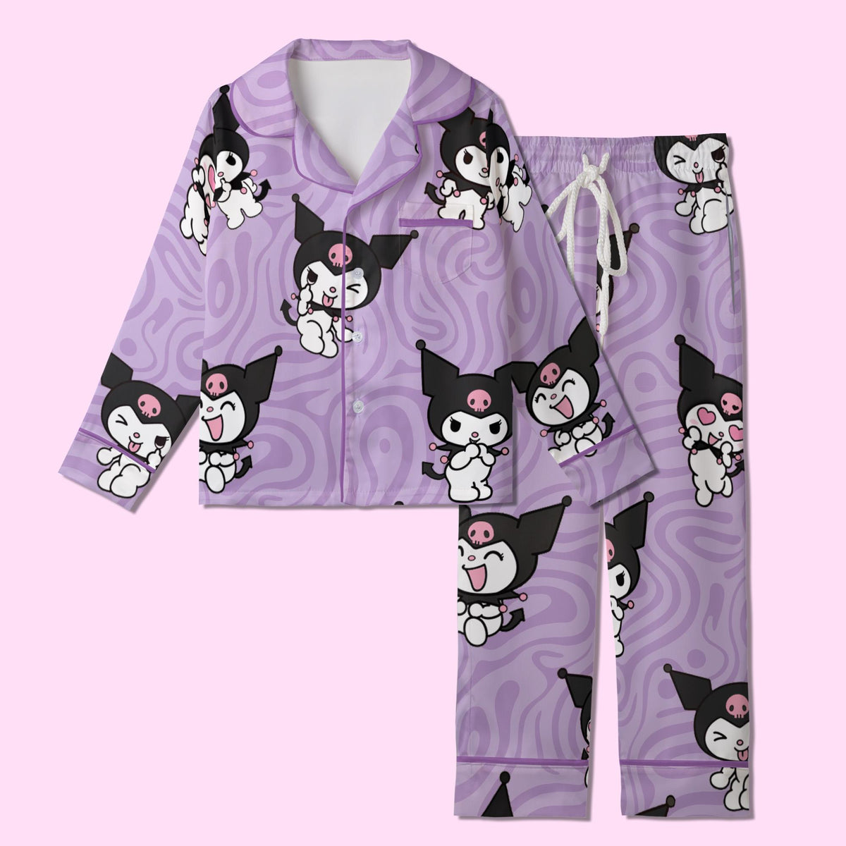 Cute Gothic Purple Bunny Pajamas Set, Cozy Button Down Sleepwear For Family, Classic Kawaii Purple Pajamas, Cute Slumber Party Gifts