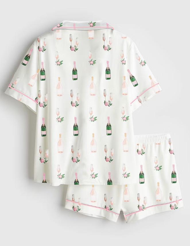 Champagne Pajama Set – Wine Print Sleepwear – Getting Ready Pajamas & Girls Trip Outfit