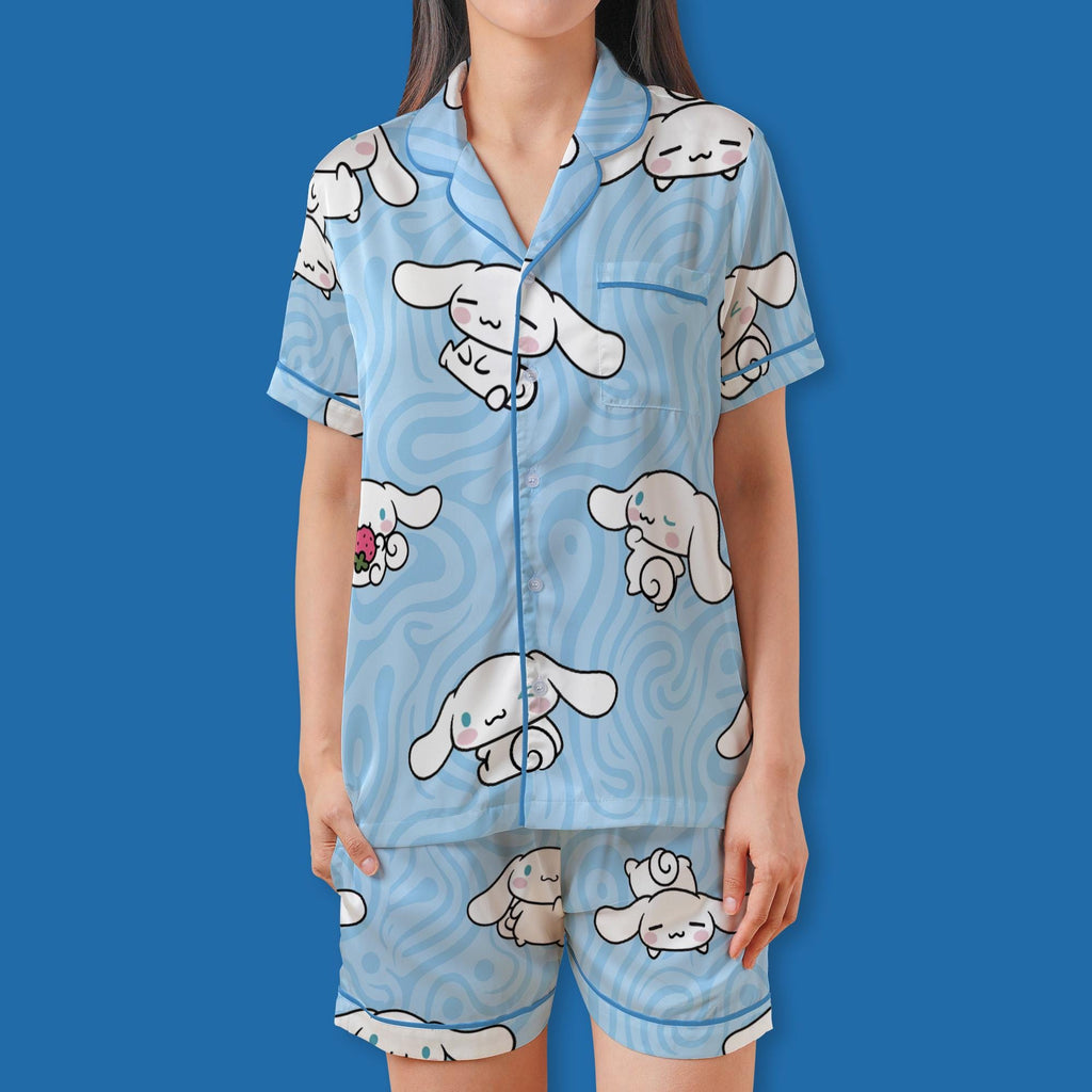 Cute White Puppy Pajamas Set, Kawaii Floppy Ear Dog Sleepwear For Family, Pastel Blue Swirl Pajamas, Sweet Slumber Party, Puppy Shirt Dress
