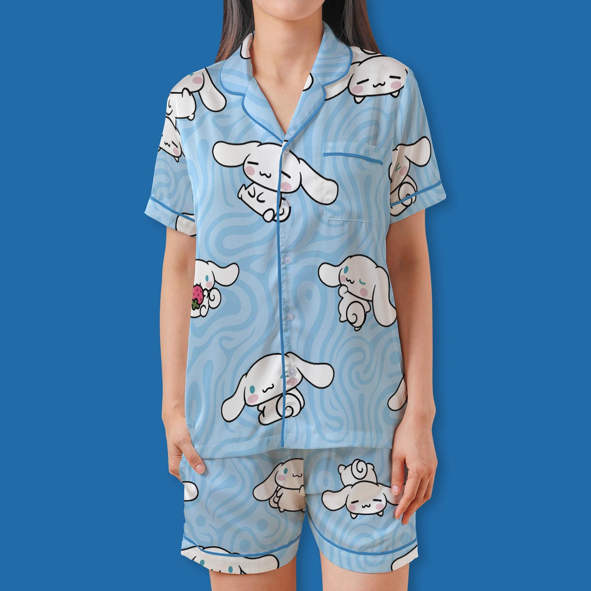 Cute White Puppy Pajamas Set, Kawaii Floppy Ear Dog Sleepwear For Family, Pastel Blue Swirl Pajamas, Sweet Slumber Party, Puppy Shirt Dress