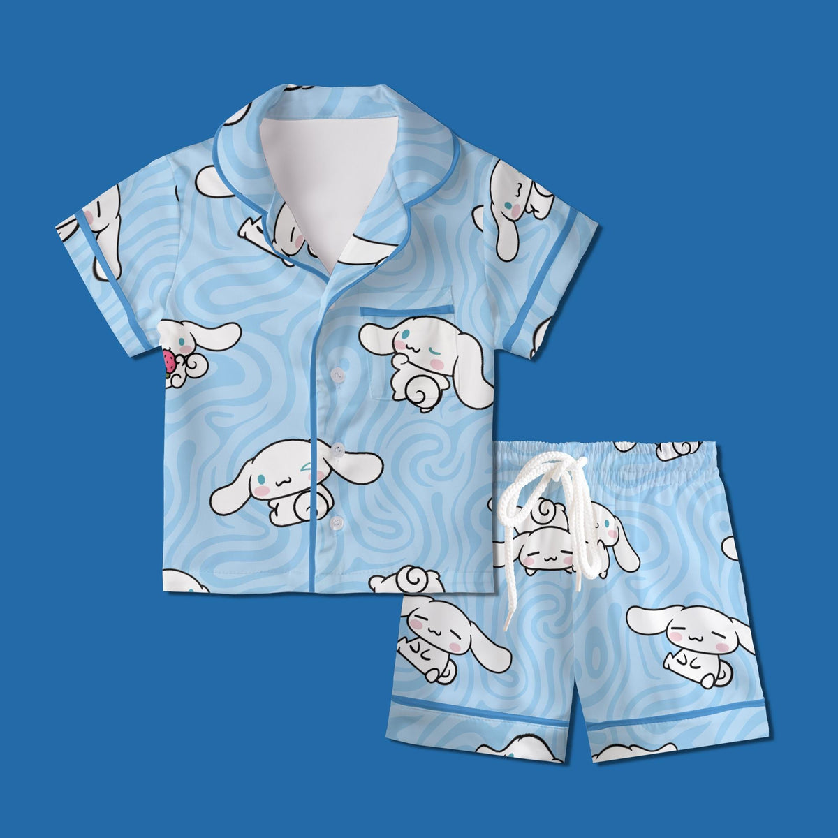 Cute White Puppy Pajamas Set, Kawaii Floppy Ear Dog Sleepwear For Family, Pastel Blue Swirl Pajamas, Sweet Slumber Party, Puppy Shirt Dress