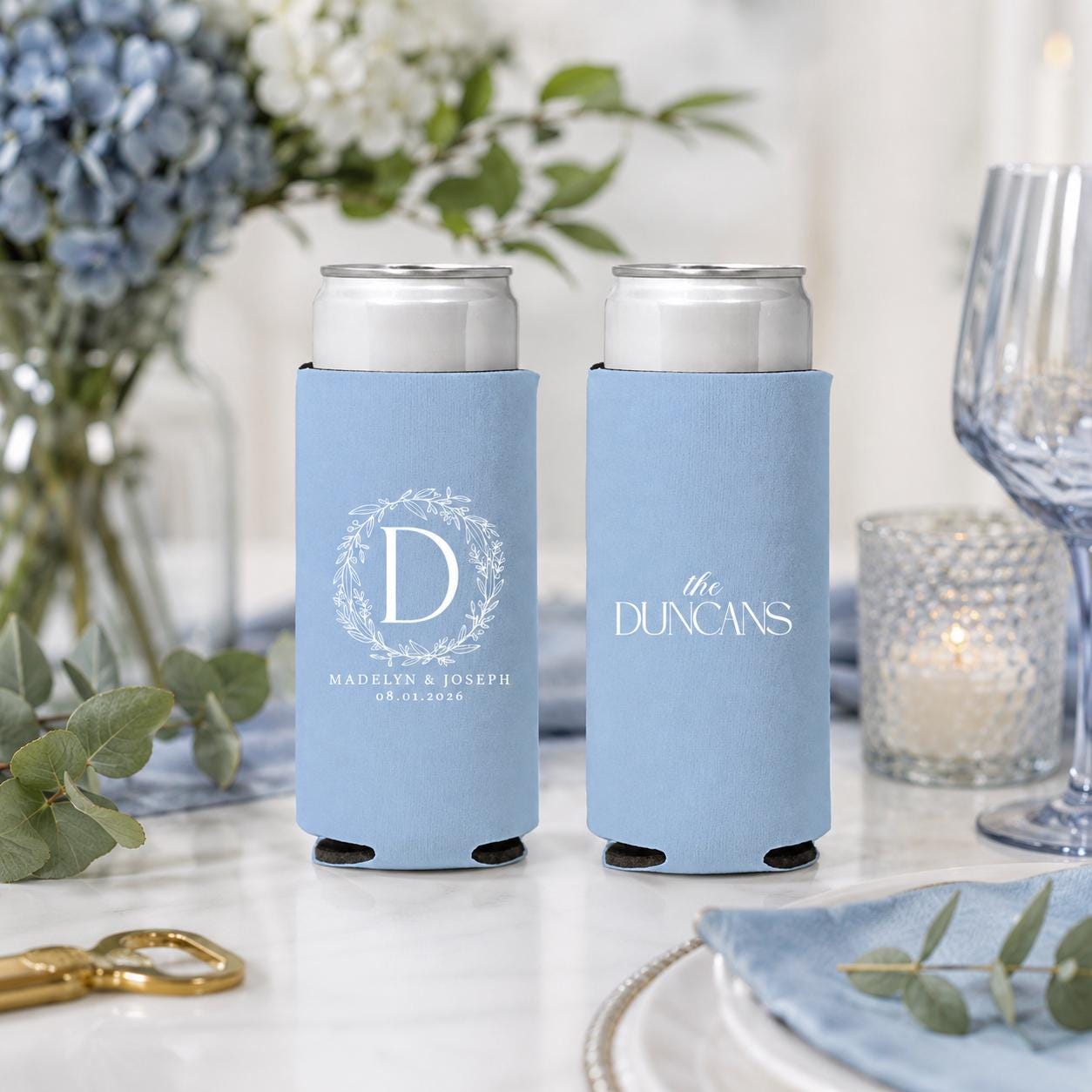 Personalized Slim Can Coolers for Weddings and Bachelorette Parties Custom Skinny Can Drink Sleeves Bulk Modern Party Favors