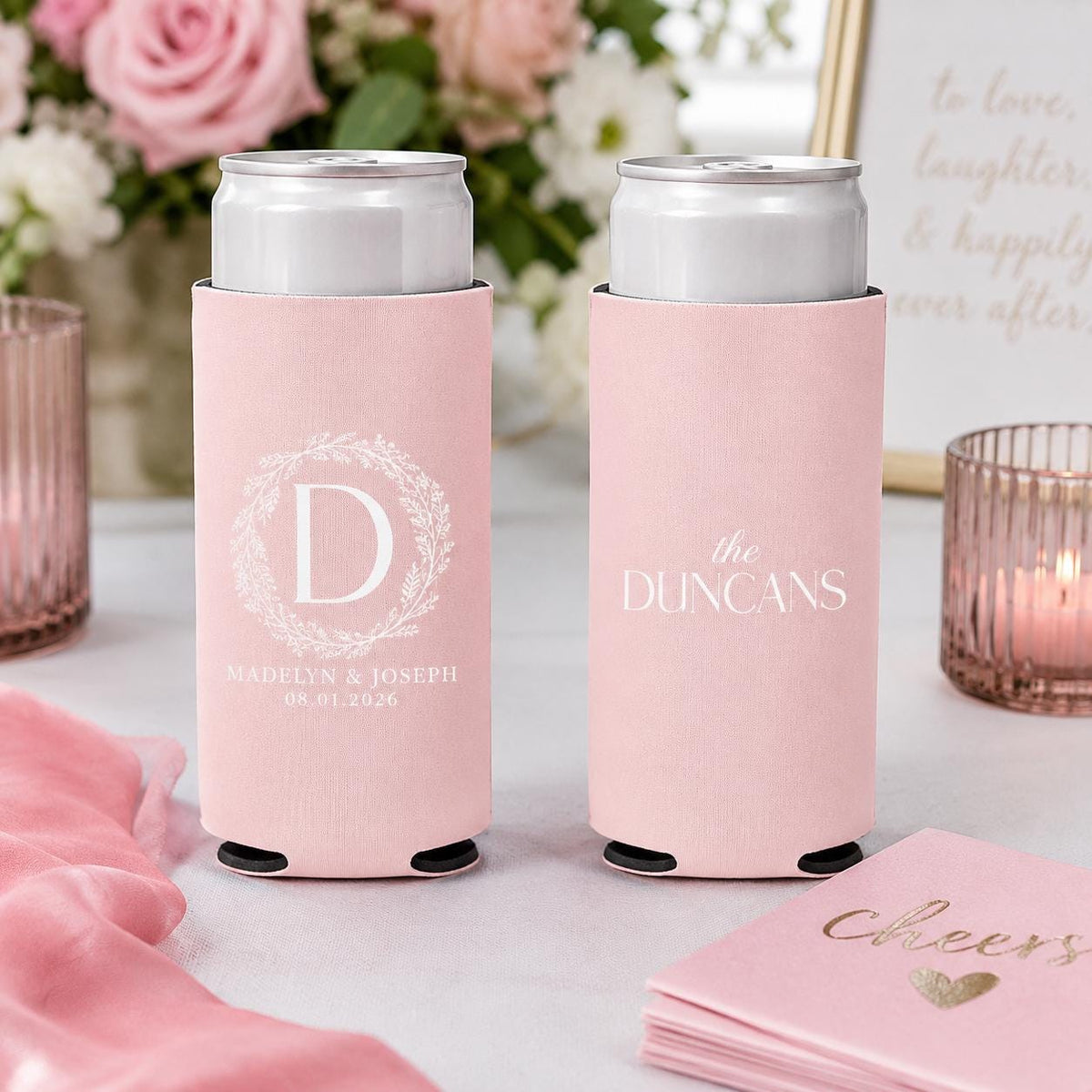 Personalized Slim Can Coolers for Weddings and Bachelorette Parties Custom Skinny Can Drink Sleeves Bulk Modern Party Favors