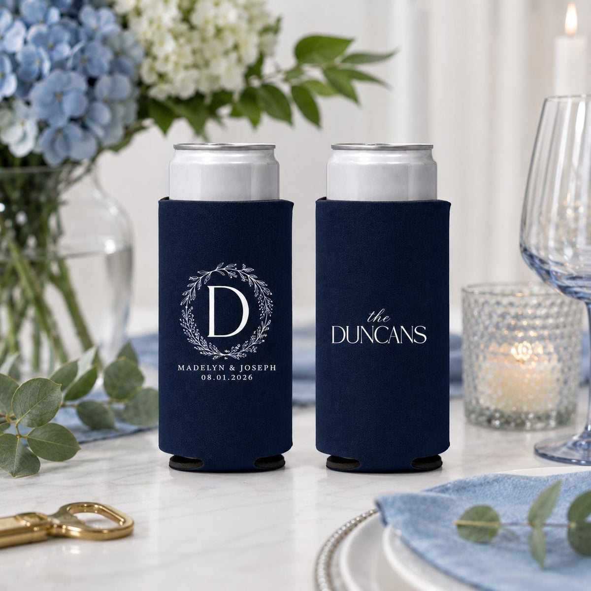 Personalized Slim Can Coolers for Weddings and Bachelorette Parties Custom Skinny Can Drink Sleeves Bulk Modern Party Favors