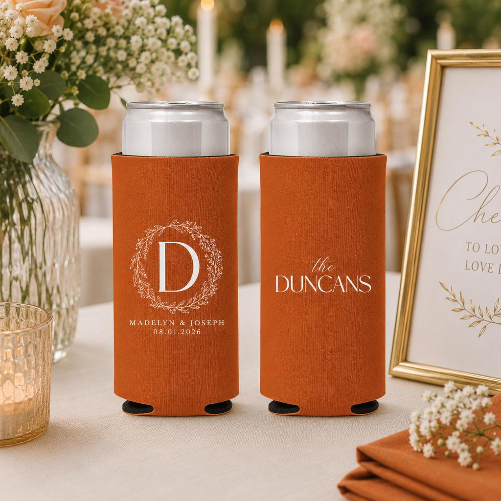 Personalized Slim Can Coolers for Weddings and Bachelorette Parties Custom Skinny Can Drink Sleeves Bulk Modern Party Favors