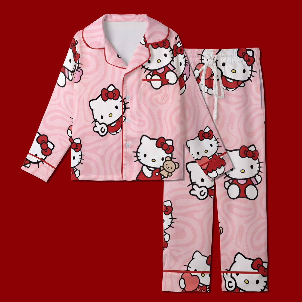 Cute White Cat Pajamas, Matching Family Sleepwear, Pink Lounge Set, Birthday Gift, Girls Weekend Sleepwear, Slumber Party Gifts