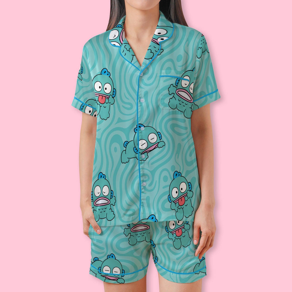 Kawaii Blue Monster Pajamas Set, Funny Blue Fish Shirt Dress, Sanrio Character Sleepwear, Birthday Gift, Slumber Party Gifts