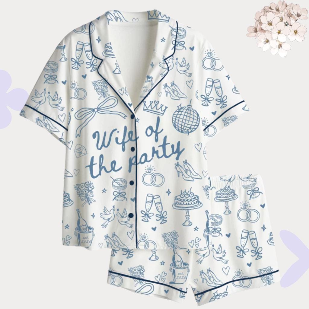 Wife of the Party Pajamas – Custom Bridal Doodle Pjs – Bachelorette Party Gift - Matching Bridesmaid
